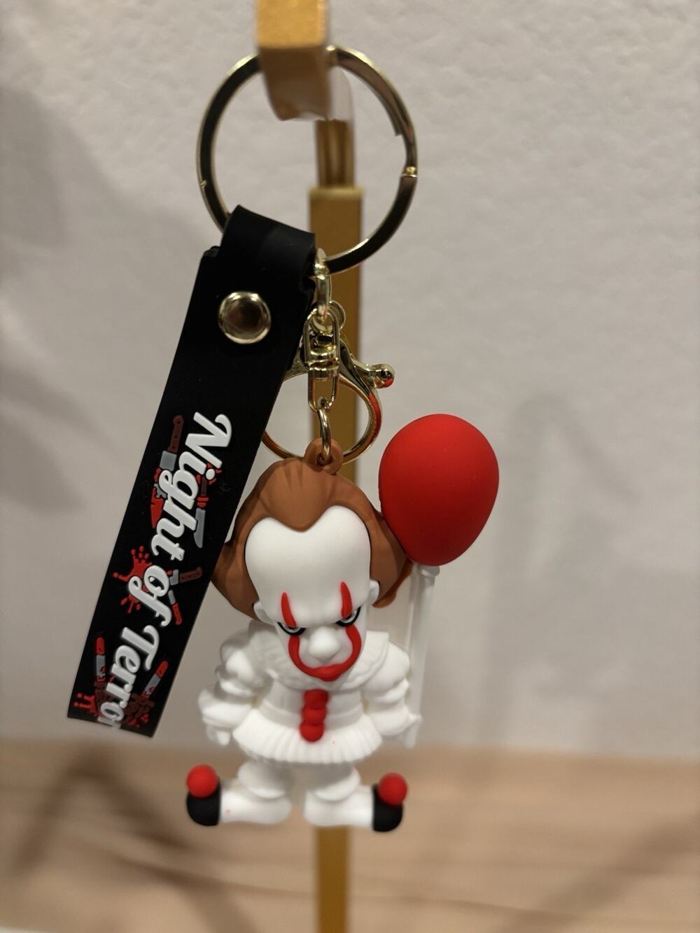 Terror Night Horror Clown Red Balloon Keychain Bag Charm Black Wrist Strap